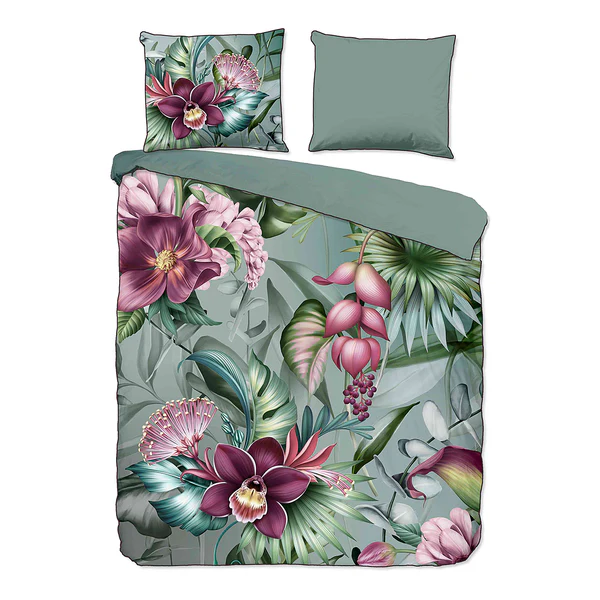 Renforce Bettwäsche Allison - Bio-Baumwolle/Satin - Grün / Grau - 240 x 200/220 cm + 2 Kissen 70 x 40 cm