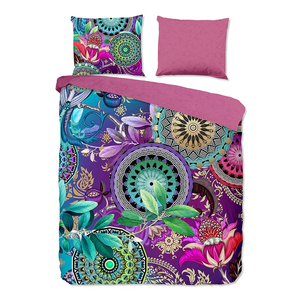 Renforce Bettwäsche Axelle - Baumwolle/Satin - Multicolor / Violett - 200 x 200 cm + 2 Kissen 70 x 60 cm
