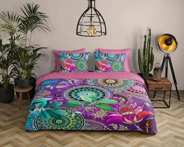 Renforce Bettwäsche Axelle - Baumwolle/Satin - Multicolor / Violett - 200 x 200 cm + 2 Kissen 70 x 60 cm - Image 2