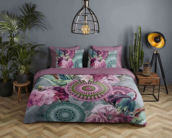 Renforce Bettwäsche Bandhura - Baumwolle/Satin - Grün / Grau / Violett - 140 x 200/220 cm + Kissen 70 x 60 cm - Image 2