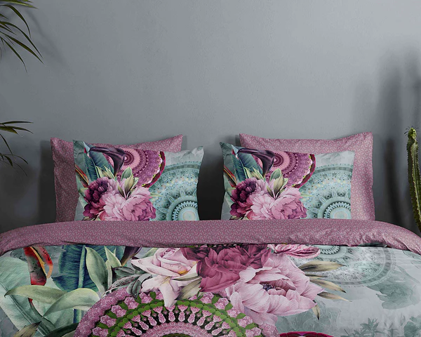 Renforce Bettwäsche Bandhura - Baumwolle/Satin - Grün / Grau / Violett - 140 x 200/220 cm + Kissen 70 x 60 cm - Image 3