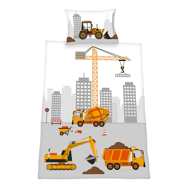 Renforcé Bettwäsche Baustelle - Baumwolle - Grau / Weiß - 100 x 135 cm