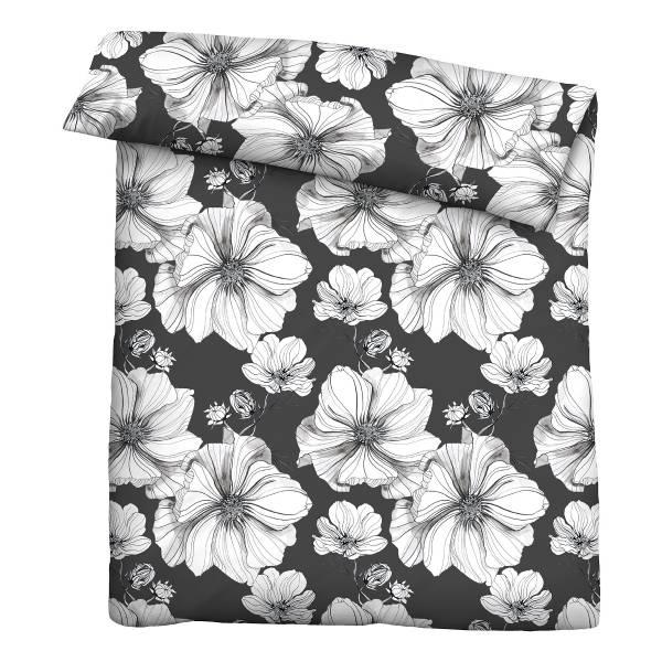 Renforcé Bettwäsche Blüten - Baumwolle - Schwarz - 135 x 200 cm + Kissen 80 x 80 cm - Image 3