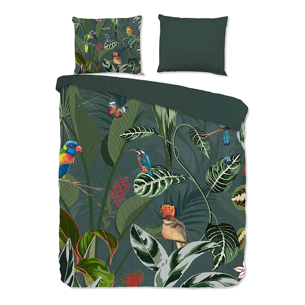 Renforce Bettwäsche Charlotte - Baumwolle - Grün - 240 x 200/220 cm + 2 Kissen 70 x 40 cm