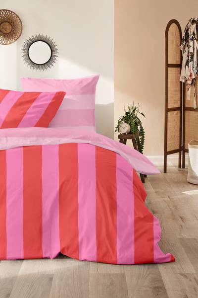 Renforcé-Bettwäsche Color Block - Renforcé - Rot - 155 x 220 cm + Kissen 80 x 80 cm - Image 2