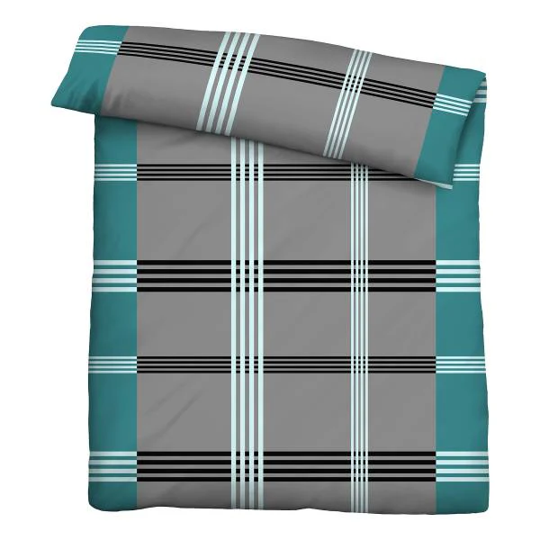 Renforcé Bettwäsche Karostreifen - Baumwolle - Türkis / Grau - 155 x 220 cm + Kissen 80 x 80 cm - Image 3