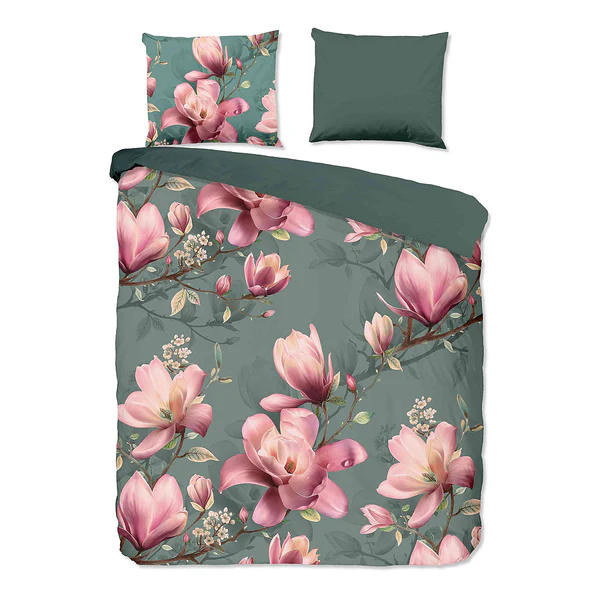 Renforce Bettwäsche Magnolia - Baumwolle - Grau / Pink - 240 x 200/220 cm + 2 Kissen 70 x 40 cm