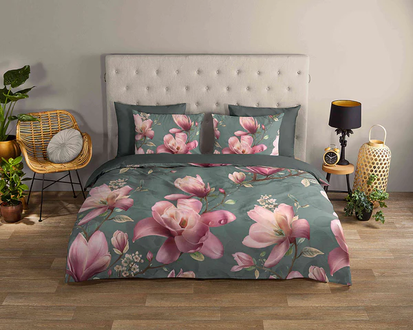 Renforce Bettwäsche Magnolia - Baumwolle - Grau / Pink - 240 x 200/220 cm + 2 Kissen 70 x 40 cm - Image 2