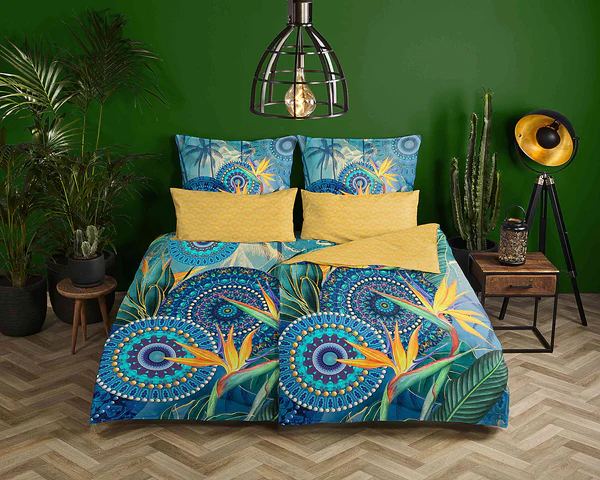 Renforce Bettwäsche Novia - Baumwolle/Satin - Blau / Gelb - 135 x 200 cm + Kissen 80 x 80 cm - Image 2