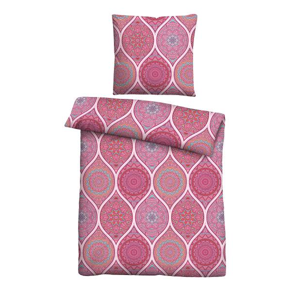 Renforcé Bettwäsche Ornament Typ B - Baumwolle - Rot - 135 x 200 cm + Kissen 80 x 80 cm