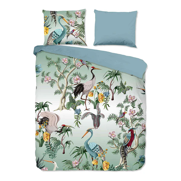 Renforce Bettwäsche Reeva - Baumwolle - Blau / Grün - 140 x 200/220 cm + Kissen 70 x 60 cm