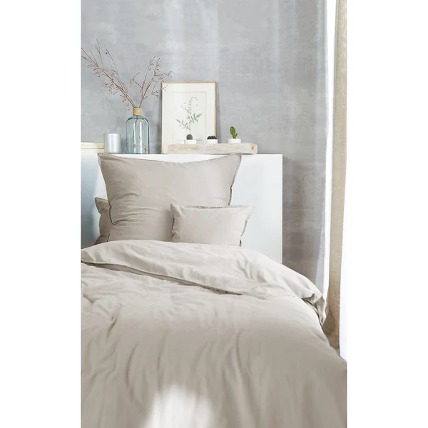 Renforce-Bettwäsche Stonewashed Pure - Baumwolle - Beige - 135 x 200 cm + Kissen 80 x 80 cm - 2-teilig - Image 3