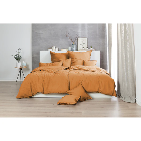 Renforce-Bettwäsche Stonewashed Pure - Baumwolle - Currygelb - 135 x 200 cm + Kissen 80 x 80 cm - 2-teilig - Image 2