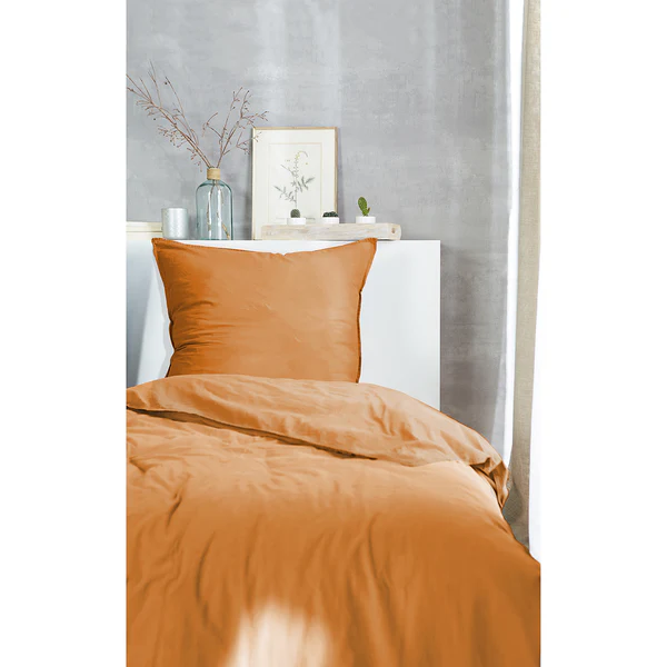 Renforce-Bettwäsche Stonewashed Pure - Baumwolle - Currygelb - 135 x 200 cm + Kissen 80 x 80 cm - 2-teilig - Image 3