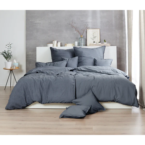 Renforce-Bettwäsche Stonewashed Pure - Baumwolle - Grau - 135 x 200 cm + Kissen 80 x 80 cm - 2-teilig - Image 4