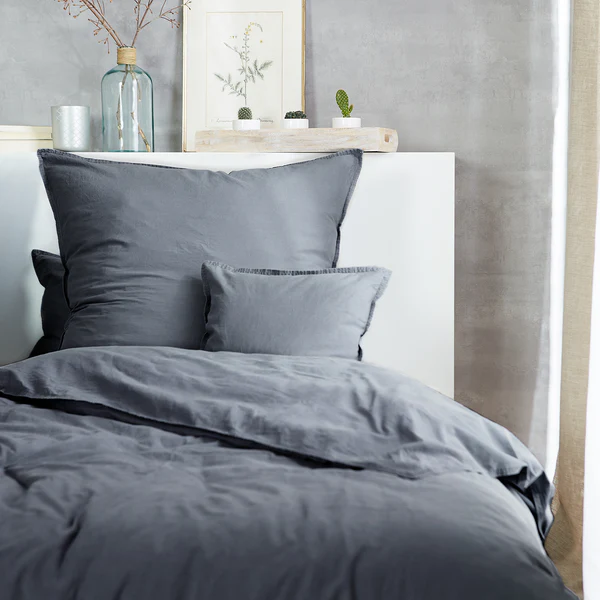 Renforce-Bettwäsche Stonewashed Pure - Baumwolle - Grau - 135 x 200 cm + Kissen 80 x 80 cm - 2-teilig - Image 5