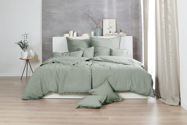 Renforce-Bettwäsche Stonewashed Pure - Baumwolle - Grün - 240 x 220 cm + 2 Kissen 80 x 80 cm - Image 2