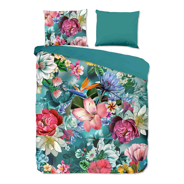 Renforce Bettwäsche Tiandra - Baumwolle - Petrol - 140 x 200/220 cm + Kissen 70 x 60 cm