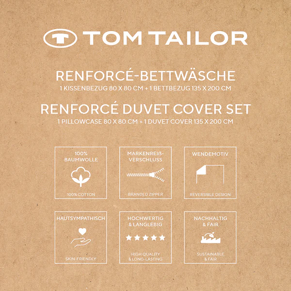 Renforce-Bettwäsche Tom Tailor - Baumwolle - Hellblau / Dunkelblau - 135 x 200 cm + Kissen 80 x 80 cm - Image 8