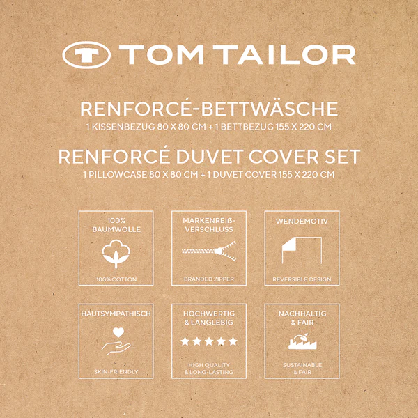 Renforce-Bettwäsche Tom Tailor - Baumwolle - Orange / Blaugrau - 135 x 200 cm + Kissen 80 x 80 cm - Image 8