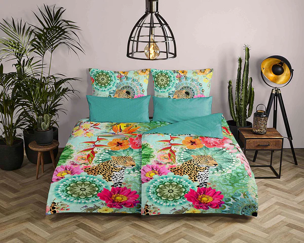 Renforce Bettwäsche Ximena - Baumwolle/Satin - Multicolor / Grün - 155 x 220 cm + Kissen 80 x 80 cm - Image 2