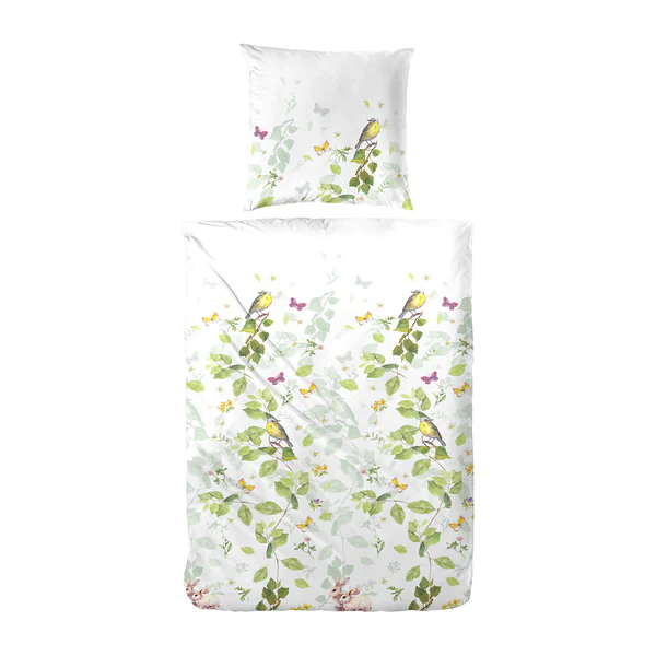 Satin-Bettwäsche Ajoux - Baumwollstoff - Weiß / Grün - 155 x 220 cm + Kissen 80 x 80 cm