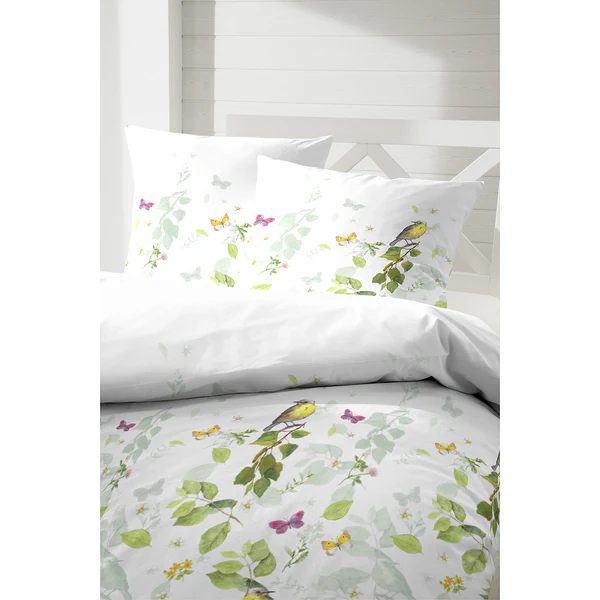 Satin-Bettwäsche Ajoux - Baumwollstoff - Weiß / Grün - 155 x 220 cm + Kissen 80 x 80 cm - Image 3