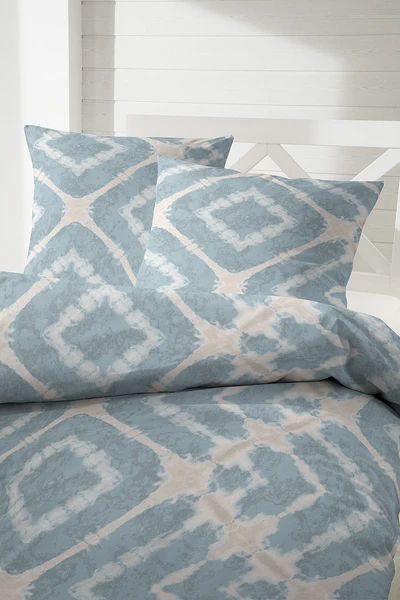 Satin-Bettwäsche Boho - Baumwolle - Blau / Beige - 155 x 220 cm - Image 4