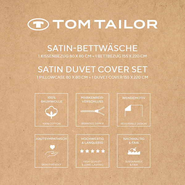 Satin-Bettwäsche Tom Tailor - Baumwolle - Beige - 155 x 220 cm + Kissen 80 x 80 cm - Image 8