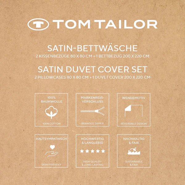 Satin-Bettwäsche Tom Tailor - Baumwolle - Beige - 200 x 220 cm + 2 Kissen 80 x 80 cm - Image 8