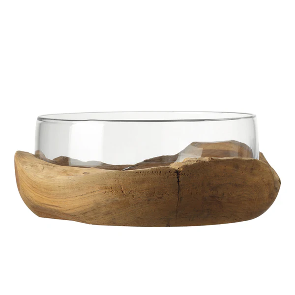 Schale inkl. Teaksockel Terra - Transparent
