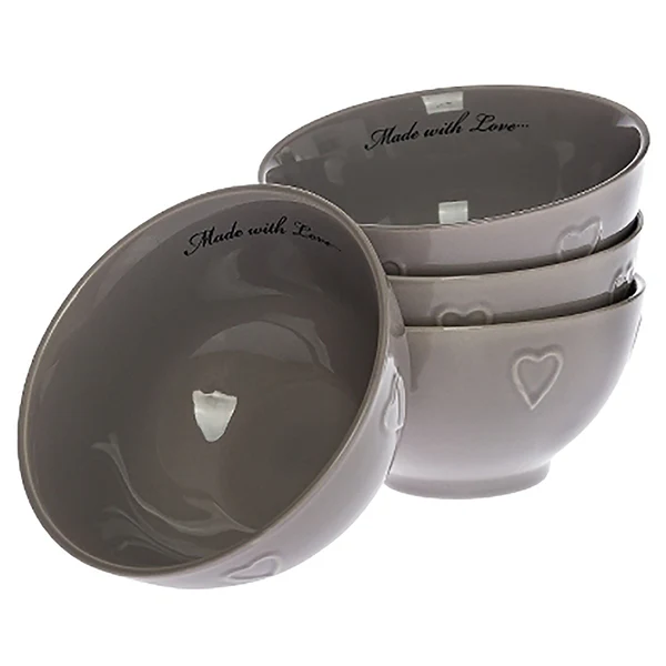 Schalenset Made with Love (4er-Set) - Steingut - Braun