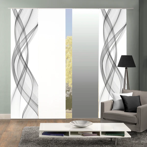 Schiebevorhang Ferrola - Polyester - Grau - 60 x 245 cm - 4er Set