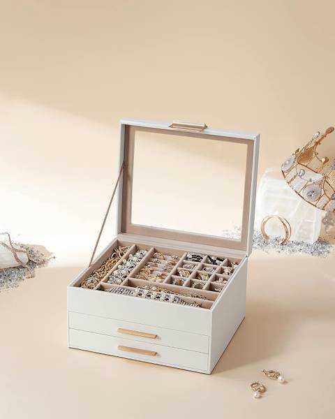 Schmuckkasten Uboca - Weiß - Samt - Spiegelglas - 23 x 14 x 20 cm - Image 4