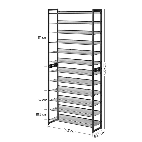 Schuhregal Heckfield II - Metall - Schwarz - Höhe: 221 cm - Image 10