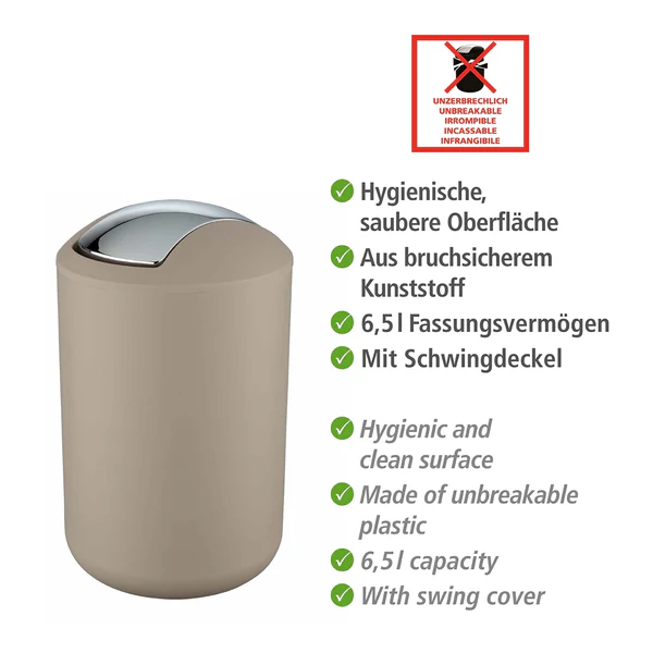Schwingdeckeleimer Brasil - Thermoplastischer Kunststoff (TPE) - Fassungsvermögen: 6,5 L - Taupe - Image 2