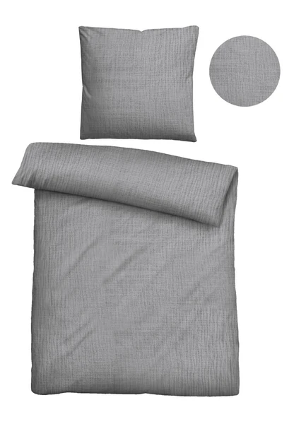Seersucker-Bettwäsche Beto - Baumwolle - Grau - 155 x 220 cm + Kissen 80 x 80 cm - Image 7