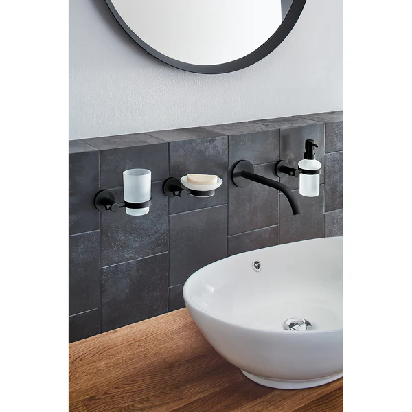 Seifenschale Apollo Nero - Aluminium / Glas - Schwarz / Milchglas - Image 2
