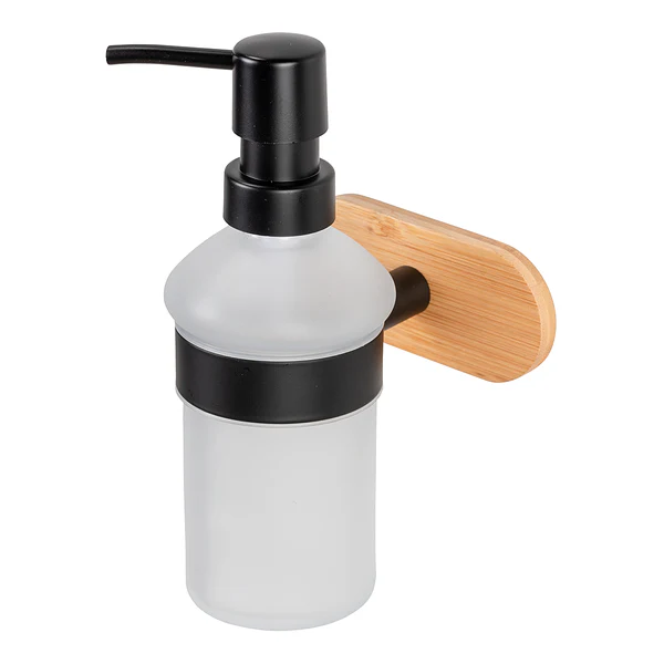 Seifenspender Orea Bamboo - Edelstahl / Bambus - Schwarz / Natur