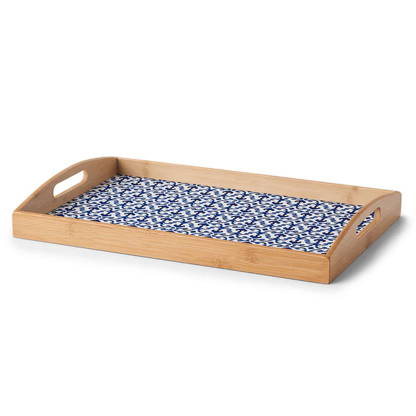 Serviertablett Marokko - Bambus/ MDF / Paper - Natur / Weiß / Blau - 44 x 30 x 5,5 cm