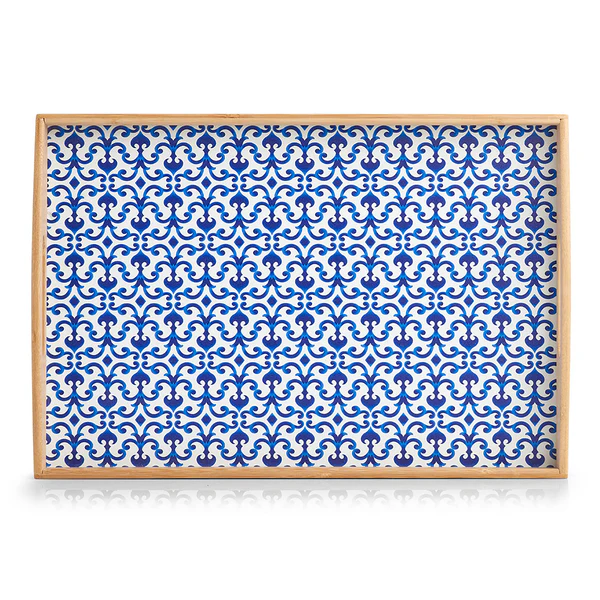 Serviertablett Marokko - Bambus/ MDF / Paper - Natur / Weiß / Blau - 44 x 30 x 5,5 cm - Image 4