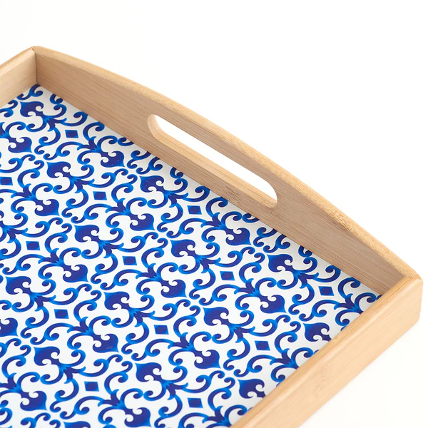 Serviertablett Marokko - Bambus/ MDF / Paper - Natur / Weiß / Blau - 44 x 30 x 5,5 cm - Image 5