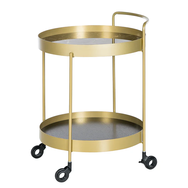 Servierwagen GLENDING - Keramik / Stahl - Marmor Braun Dekor / Gold