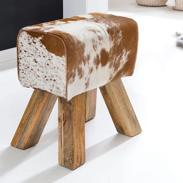Sitzhocker Saviano - Echtleder / Mangoholz - Braun / Weiß - Image 2