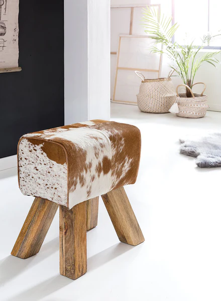 Sitzhocker Saviano - Echtleder / Mangoholz - Braun / Weiß - Image 3