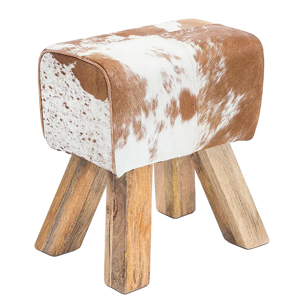 Sitzhocker Saviano - Echtleder / Mangoholz - Braun / Weiß - Image 5