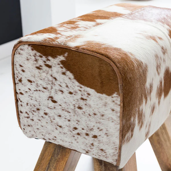 Sitzhocker Saviano - Echtleder / Mangoholz - Braun / Weiß - Image 6