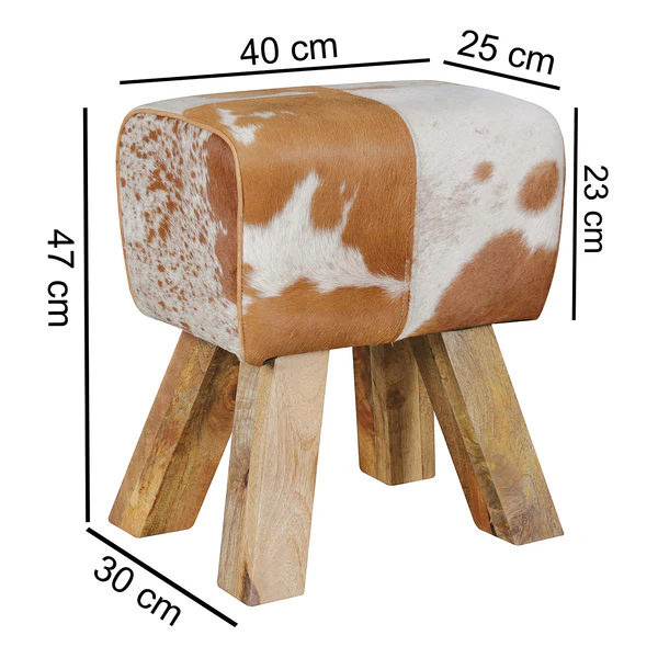 Sitzhocker Saviano - Echtleder / Mangoholz - Braun / Weiß - Image 8
