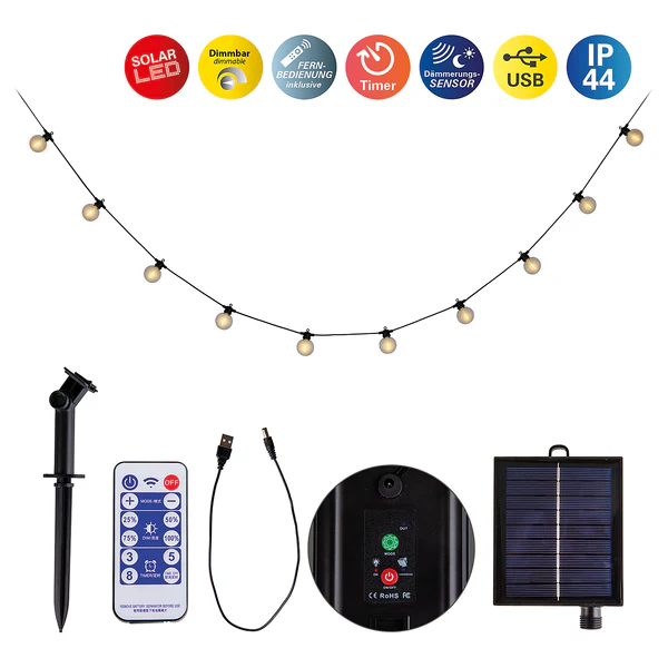 Solar-Lichterkette Cadena - Kunststoff - Schwarz - 10-flammig - Warmweiß - Image 7