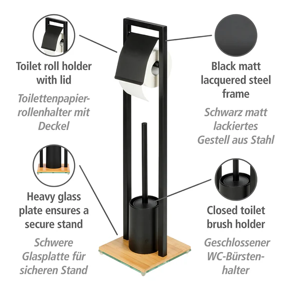 Stand WC-Garnitur Bambusa - Stahl / Bambus - Schwarz - Image 5